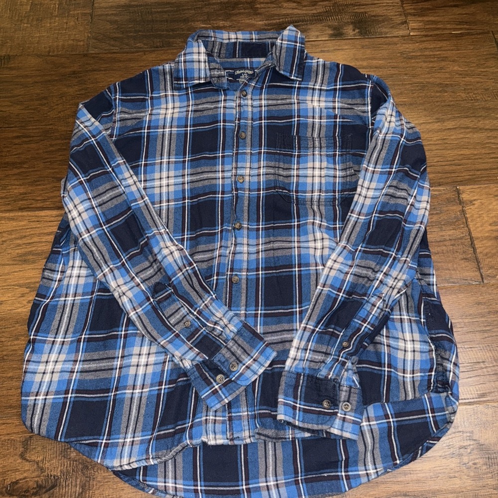 2 Lot Faded Glory Men's Plaid‎ Long Sleeve Shirt Blue Large (42-44)